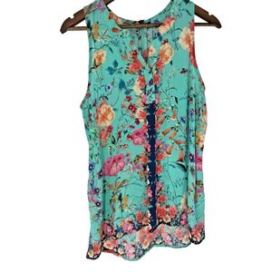 Tolani Floral Print Silk Sleeveless Blouse Pintuck Detail M bloomcore NWT fairy